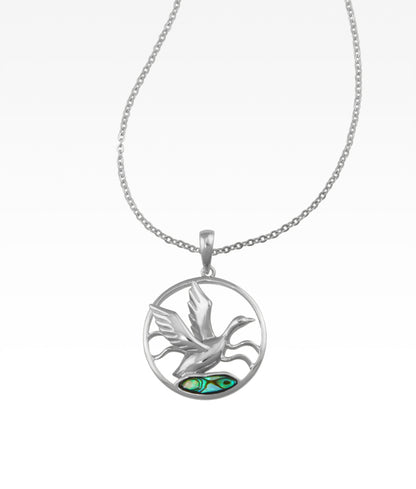 Mallard in Flight Abalone Necklace