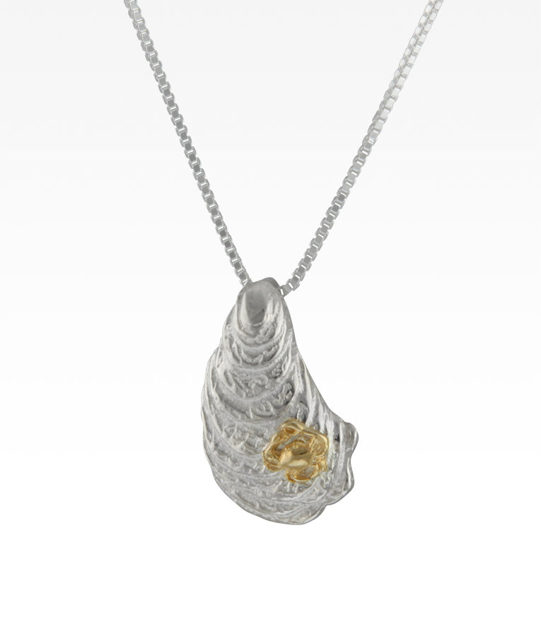 Small Oyster Spat with Gold Crab Necklace