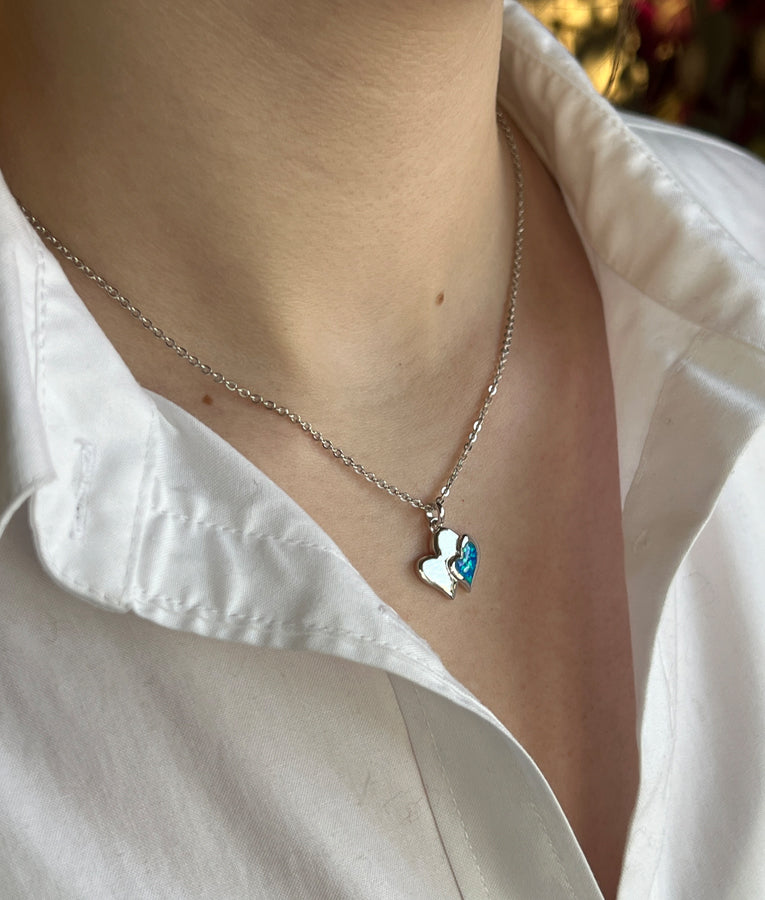 Opal Double Heart Necklace