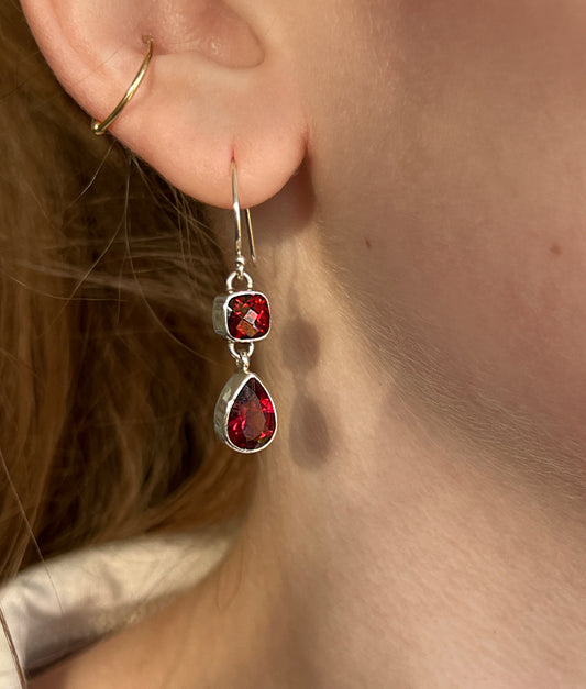 Double Garnet Drop Earrings