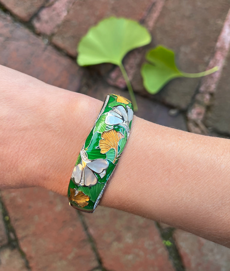 Enameled Ginkgo Bangle – Silver Linings Jewelry