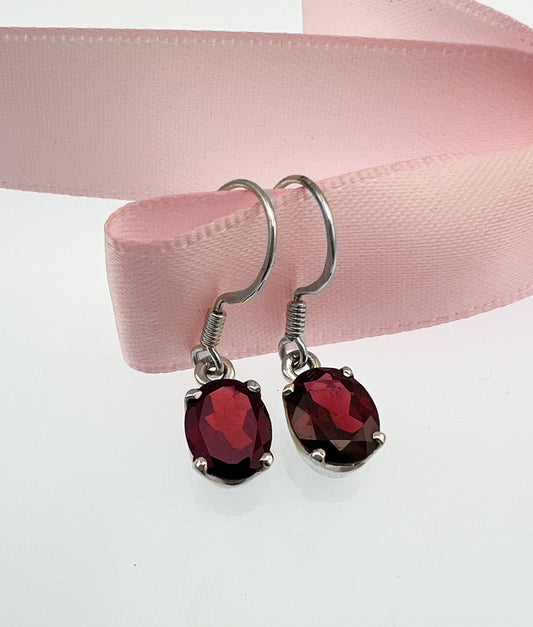 Garnet Faceted Oval Earrings