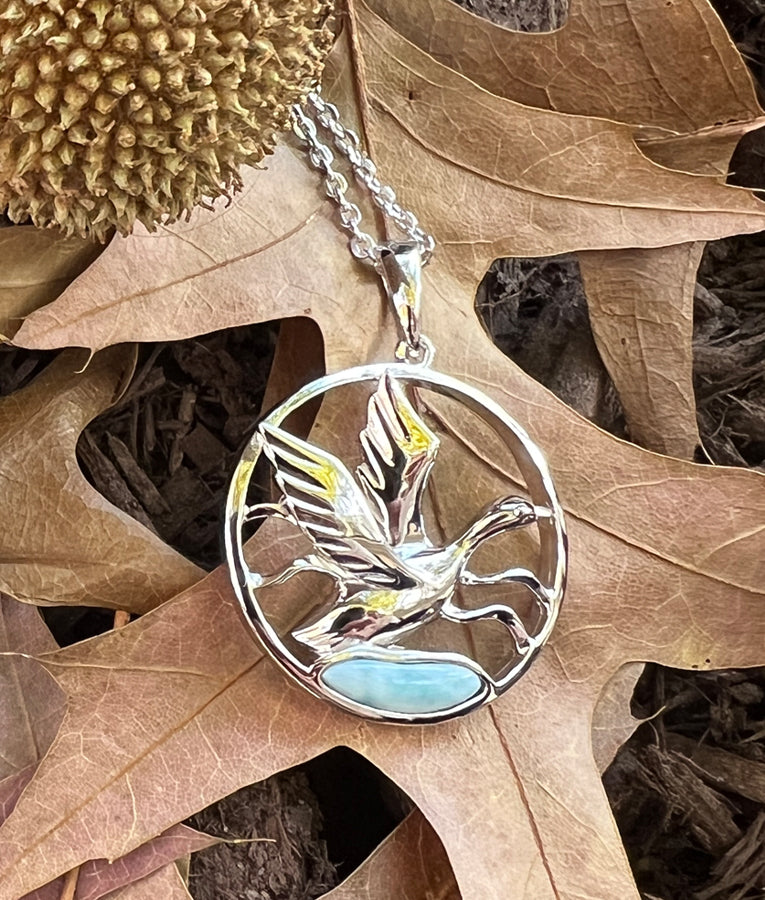 Mallard in Flight Larimar Necklace