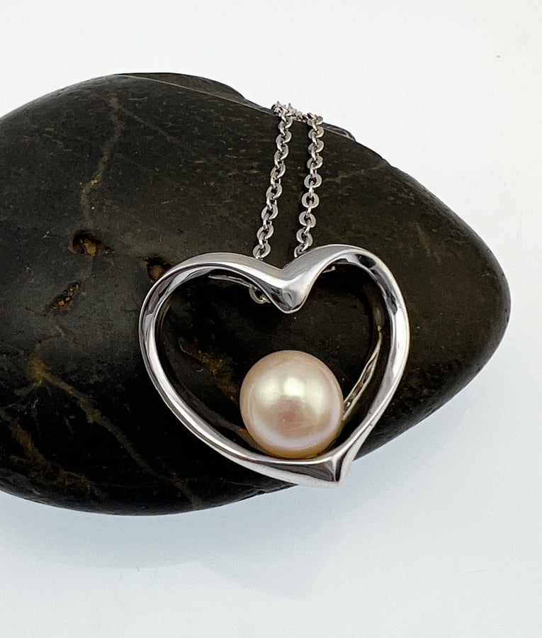 Heart with White Pearl Necklace