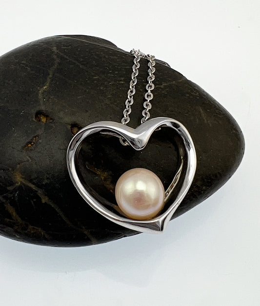 Heart with White Pearl Necklace