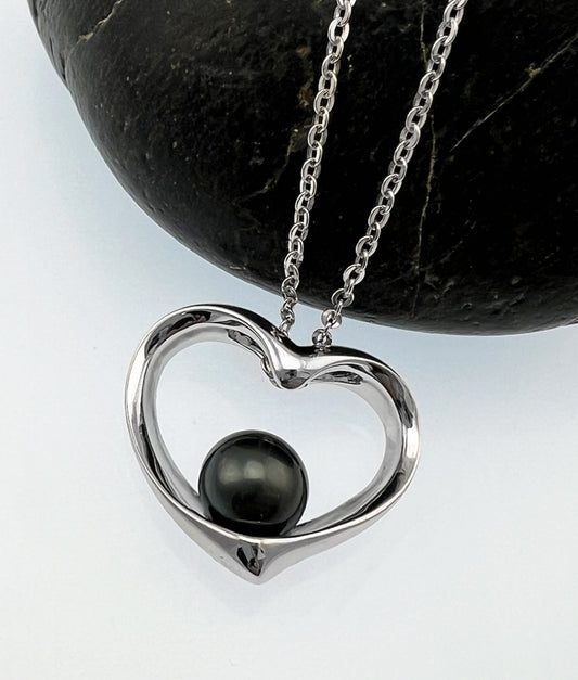 Heart with Black Pearl Necklace