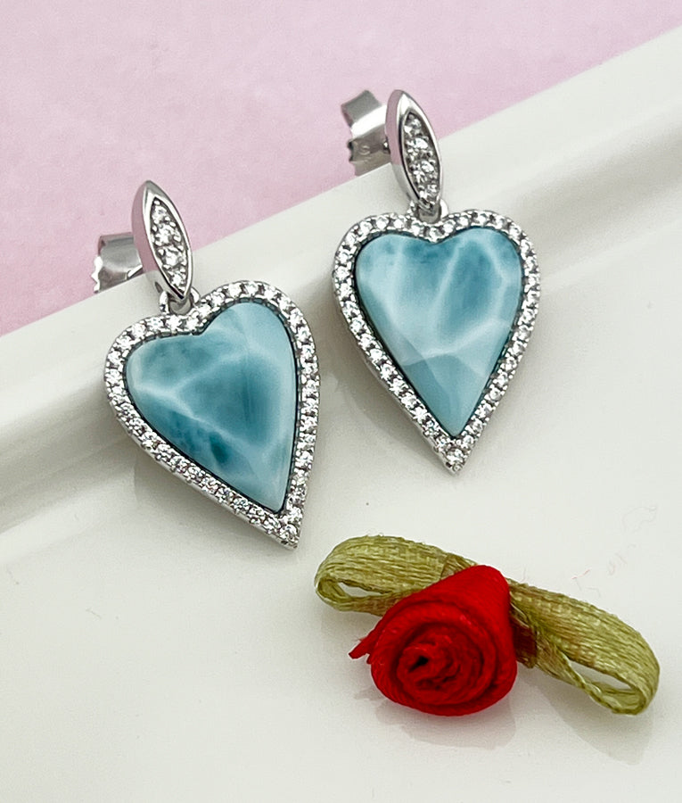 Larimar Heart CZs Earrings