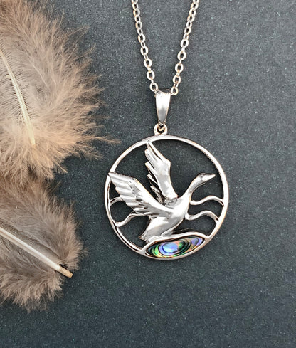 Mallard in Flight Abalone Necklace